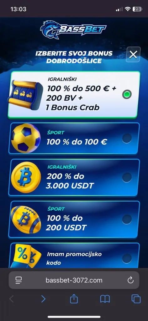 BassBet mobilni — začetek